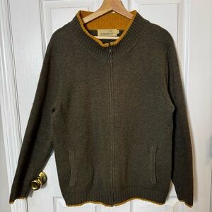 IrelandsEye 100% Wool Zip Cardigan Jacket Olive Mustard Trim Women’s Small/Med